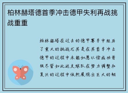 柏林赫塔德首季冲击德甲失利再战挑战重重 柏林赫塔德首季冲击德甲失利再战挑战重重